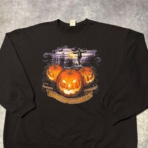 Vintage Halloween Pumpkin Scarecrow Graphic Sweatshirt Mens 2XL Black